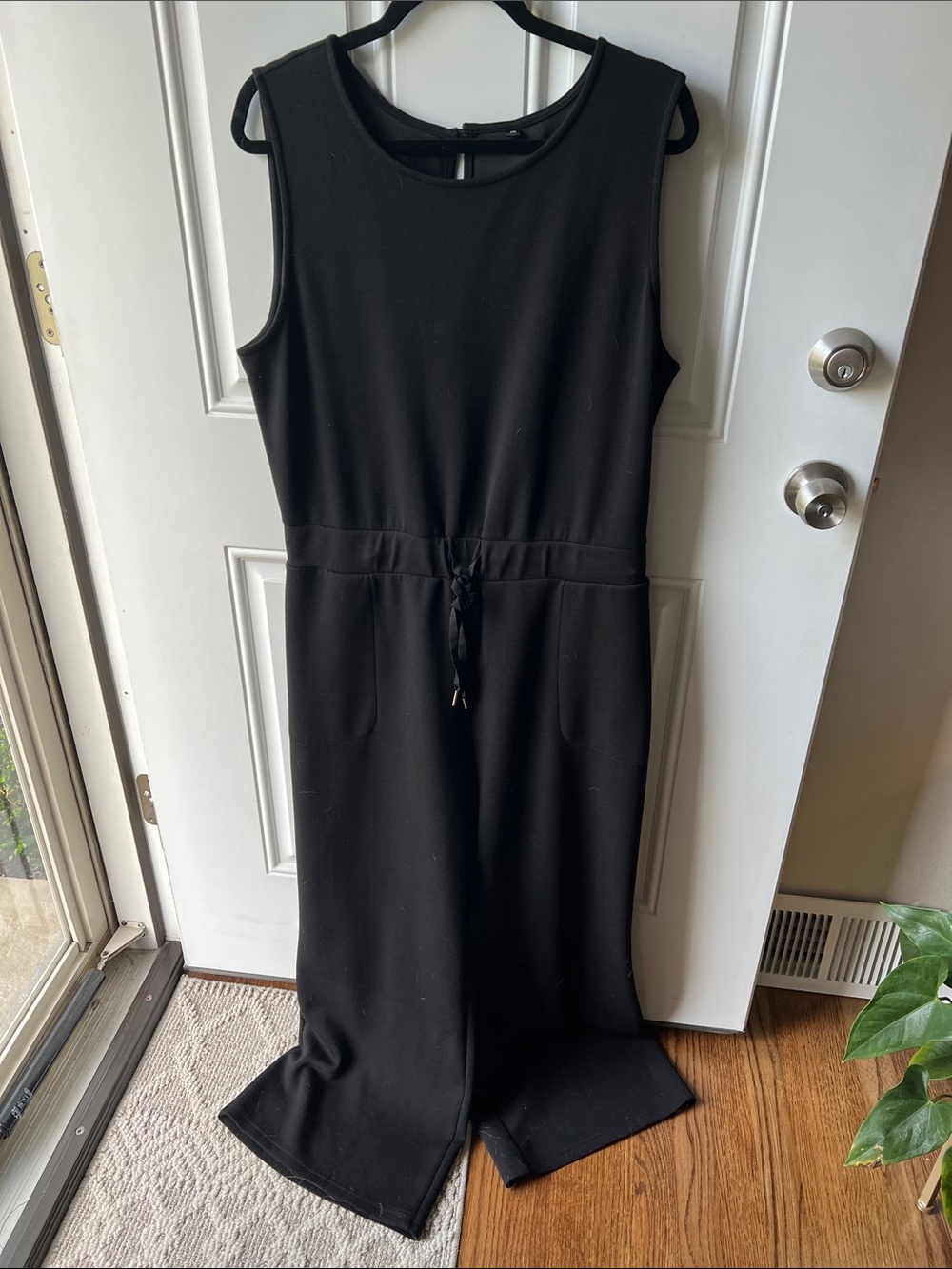 Sleeveless Black Jumpsuit with Drawstring Waist and Pockets